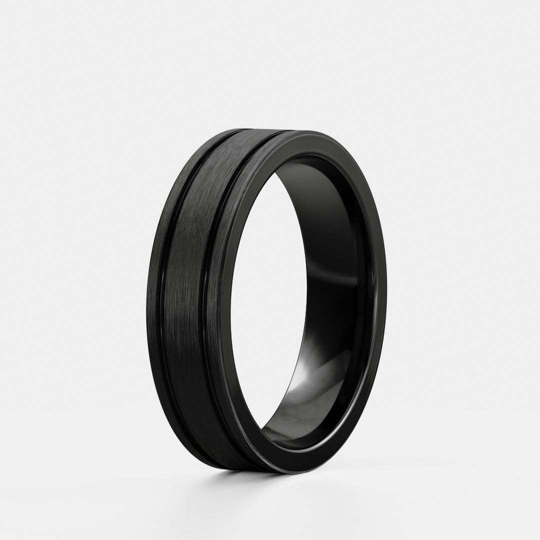 The Arte Ring - Flat Brushed Dual Grooved Men's Ceremonial Band