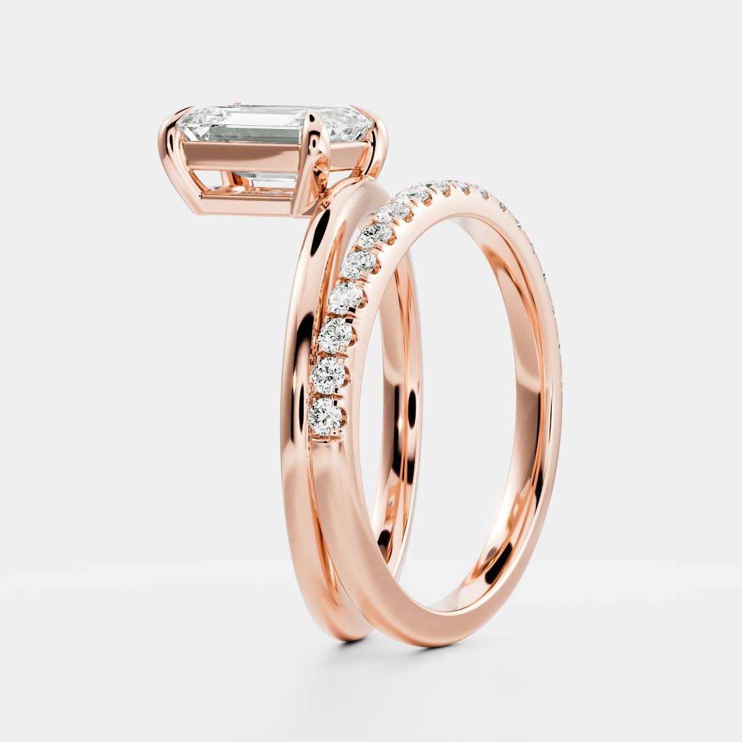 The Emerie Ring - Emerald Double Band Solitaire