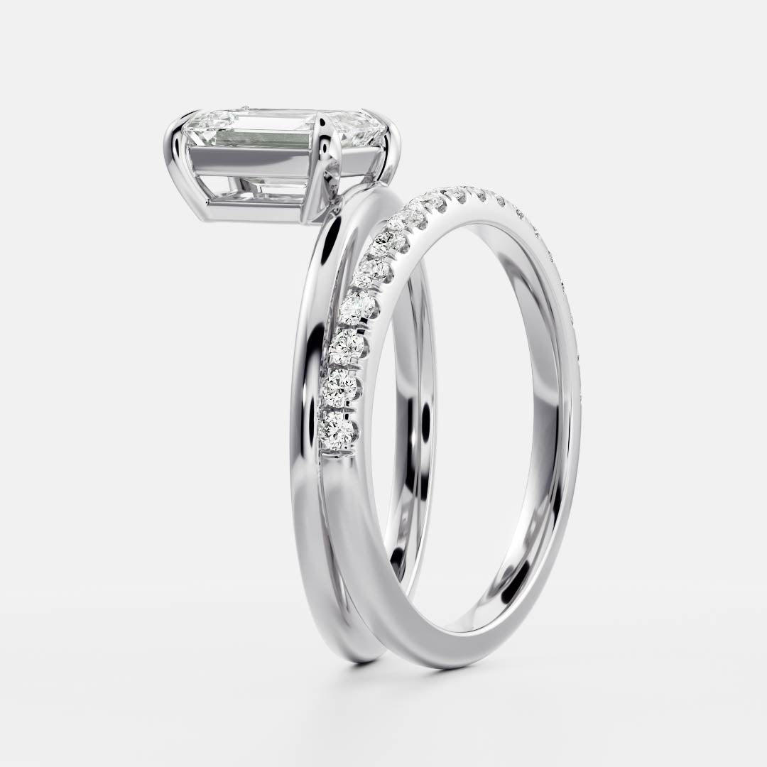 The Emerie Ring - Emerald Double Band Solitaire