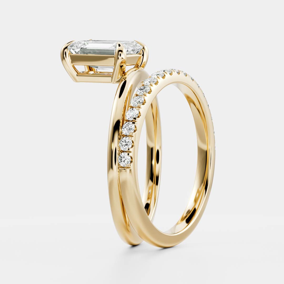 The Emerie Ring - Emerald Double Band Solitaire