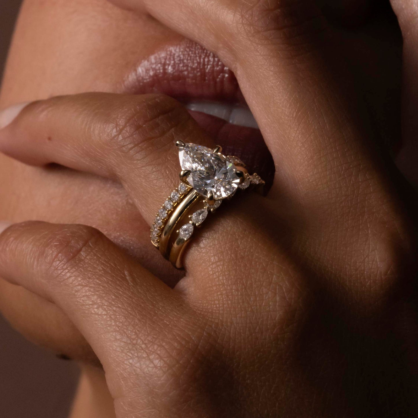 The Lucie Ring - Horizontal Pear Wedding Band