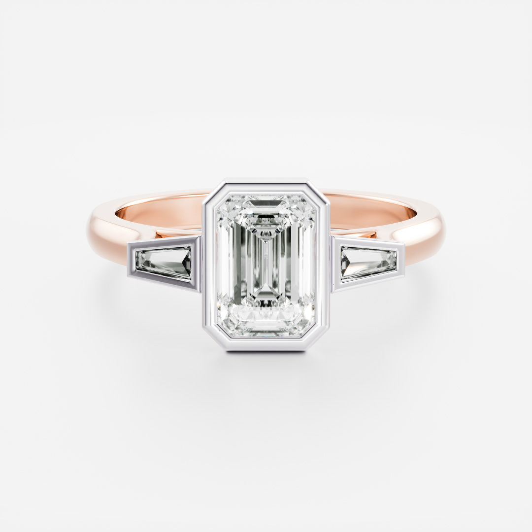 The René Ring - Emerald and Tapered Baguette Trilogy