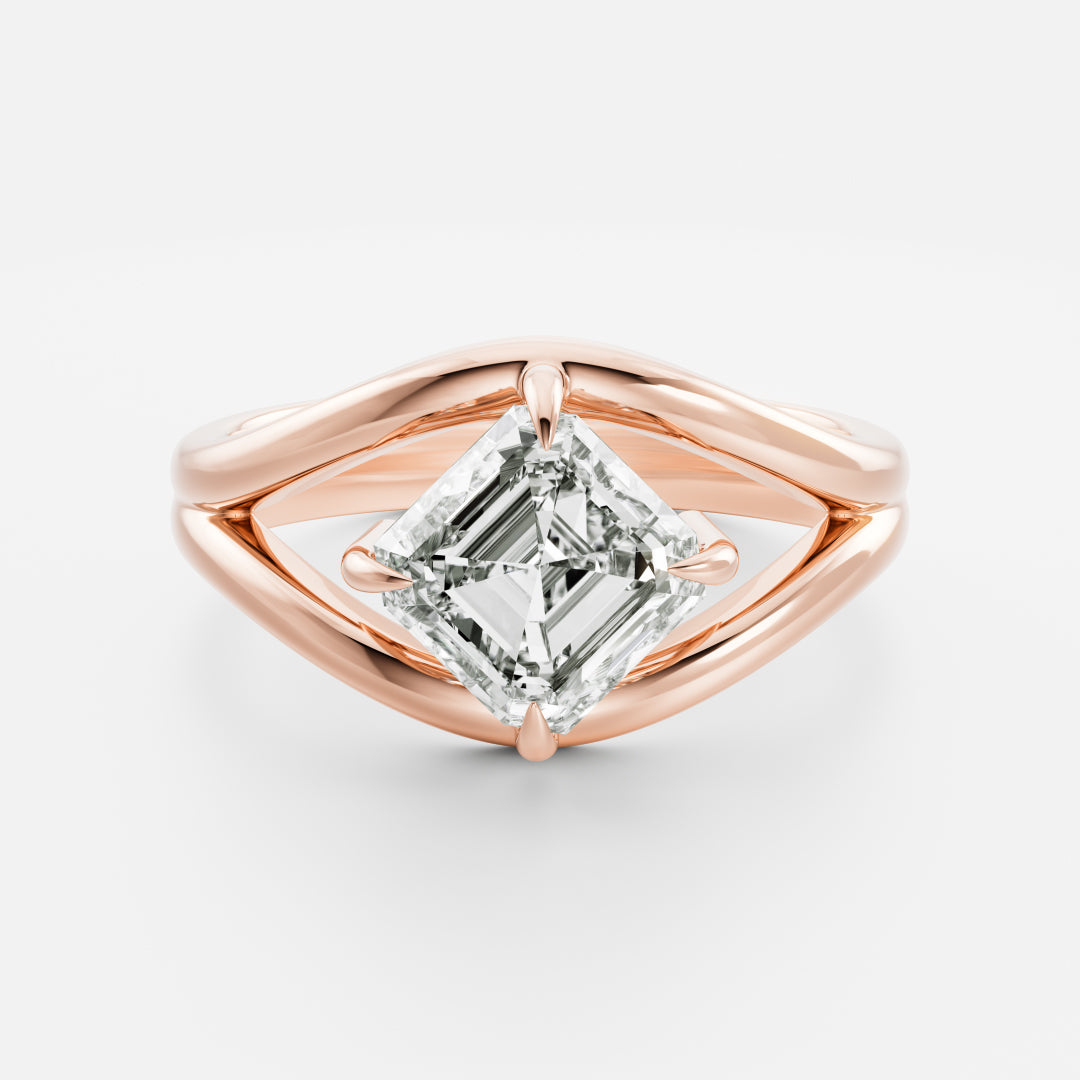 The Aleasa Ring - Split Shank East-West Asscher Solitaire
