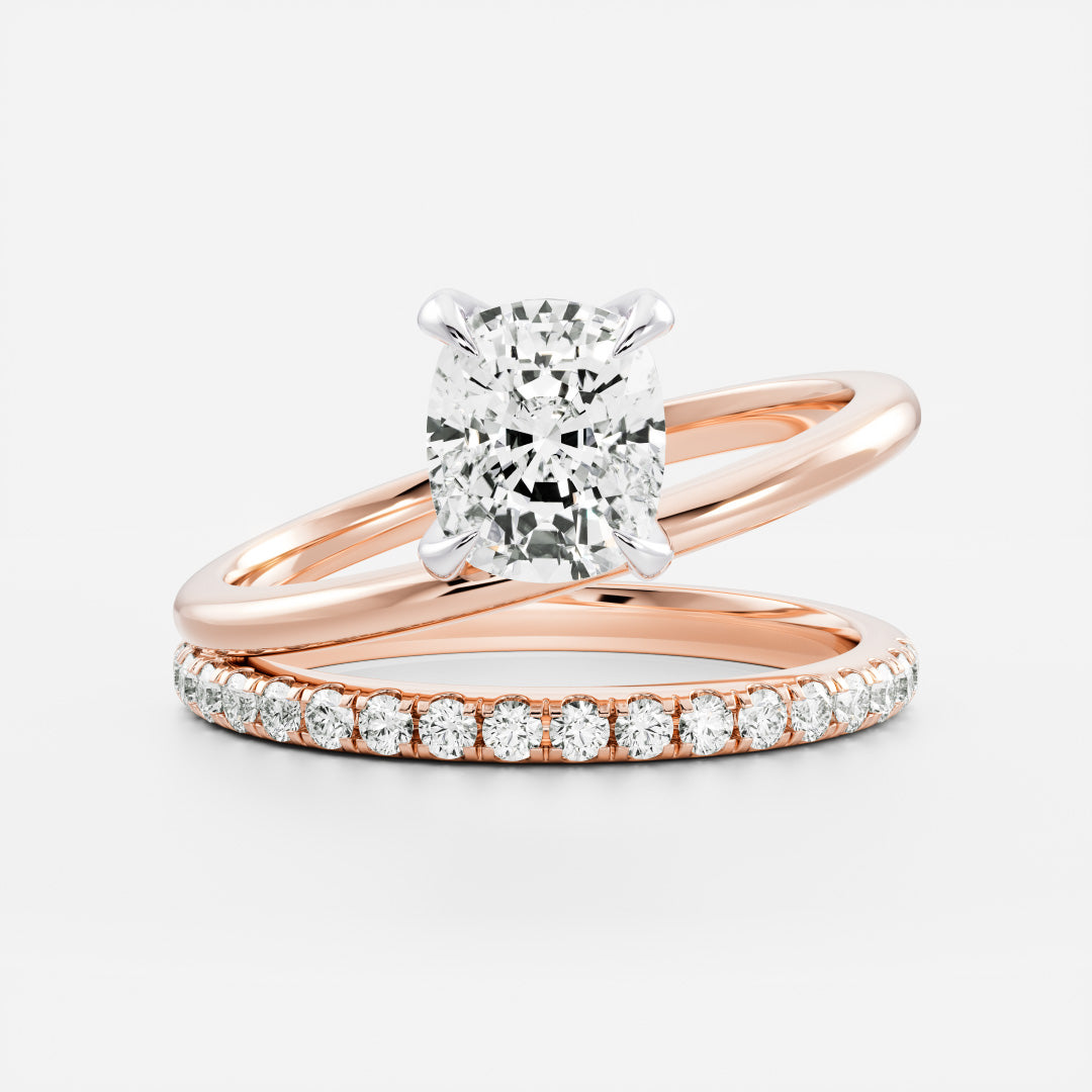 The Emerie Ring - Elongated Cushion Double Band Solitaire