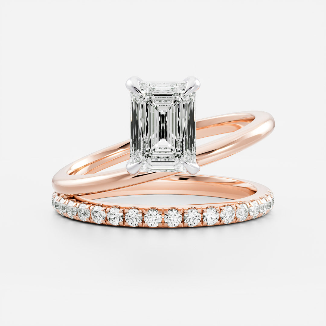 The Emerie Ring - Emerald Double Band Solitaire