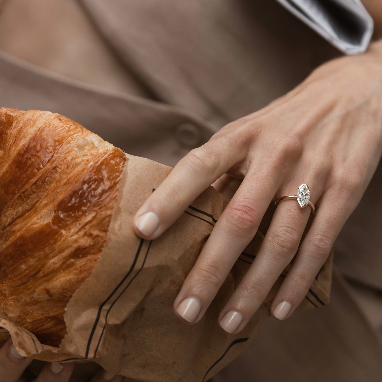 The Arie Ring - Marquise Half Bezel Solitaire