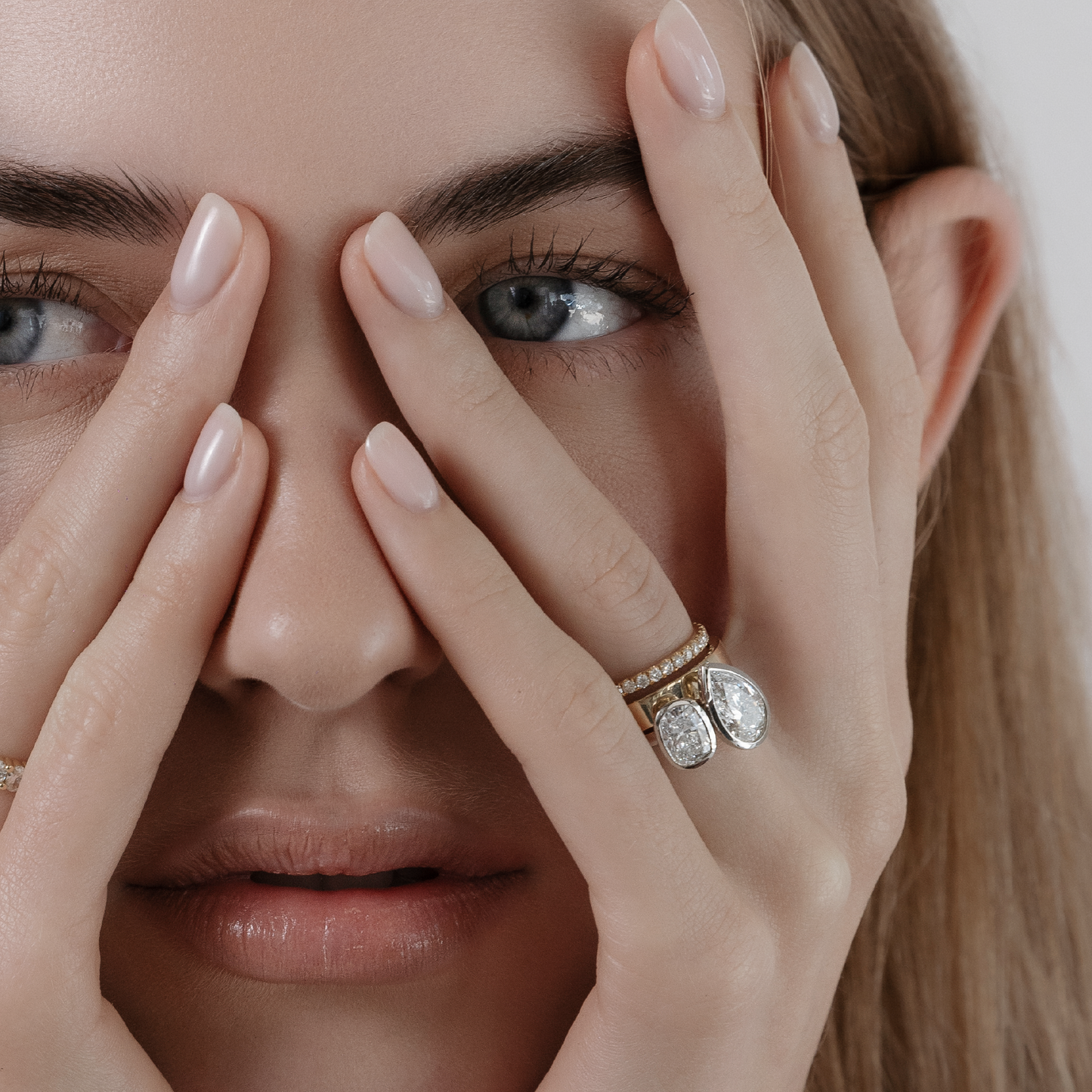 The Anaïs Ring - Elongated Cushion and Pear Bezel Toi et Moi