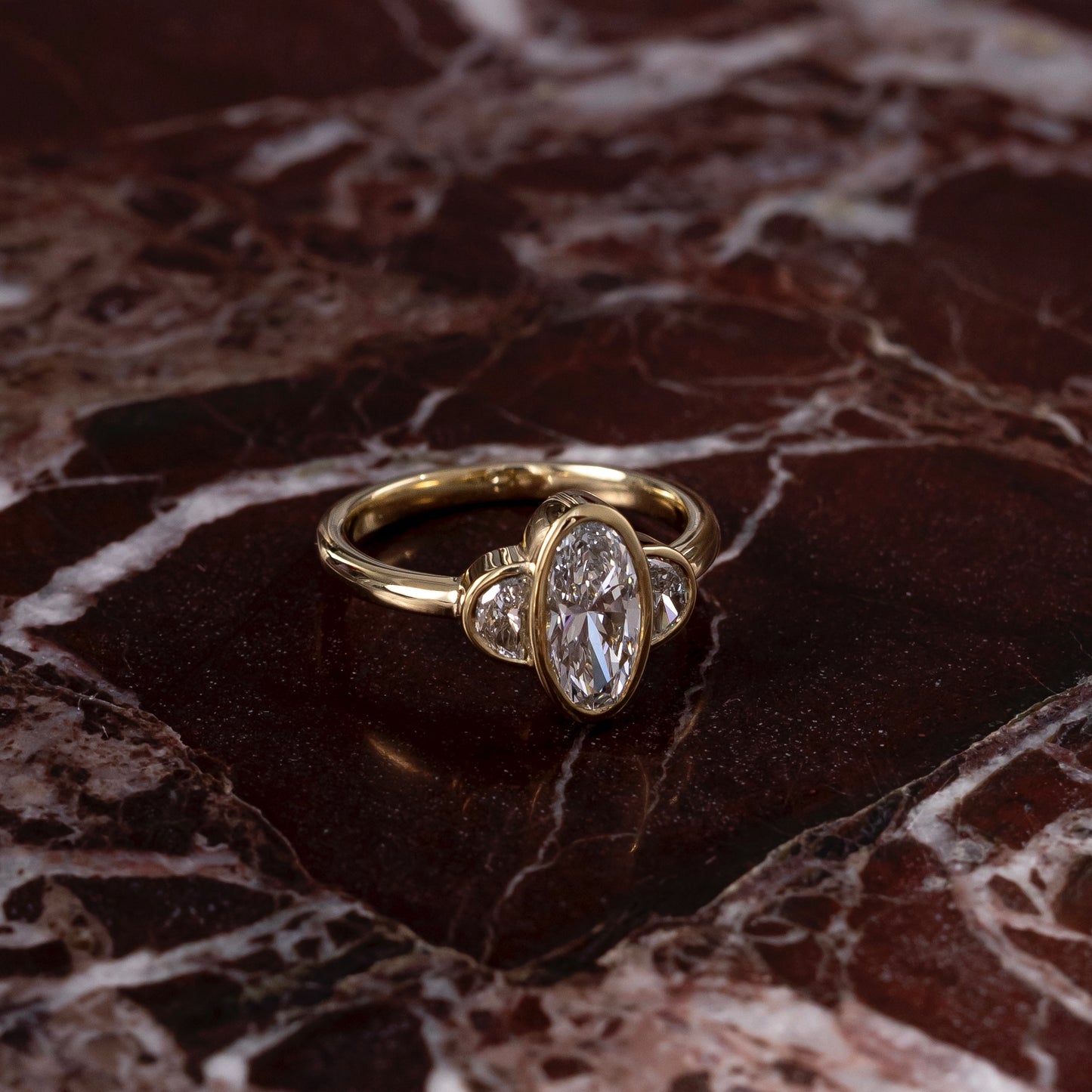 The Margot Ring - Oval and Half Moon Bezel Trilogy