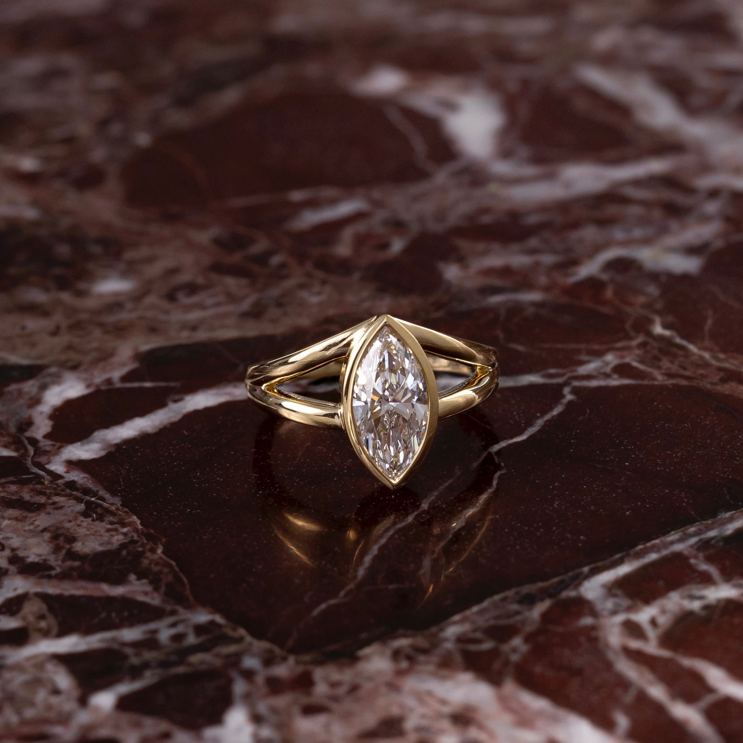 The Jean Ring - Marquise Bezel Split Band Solitaire