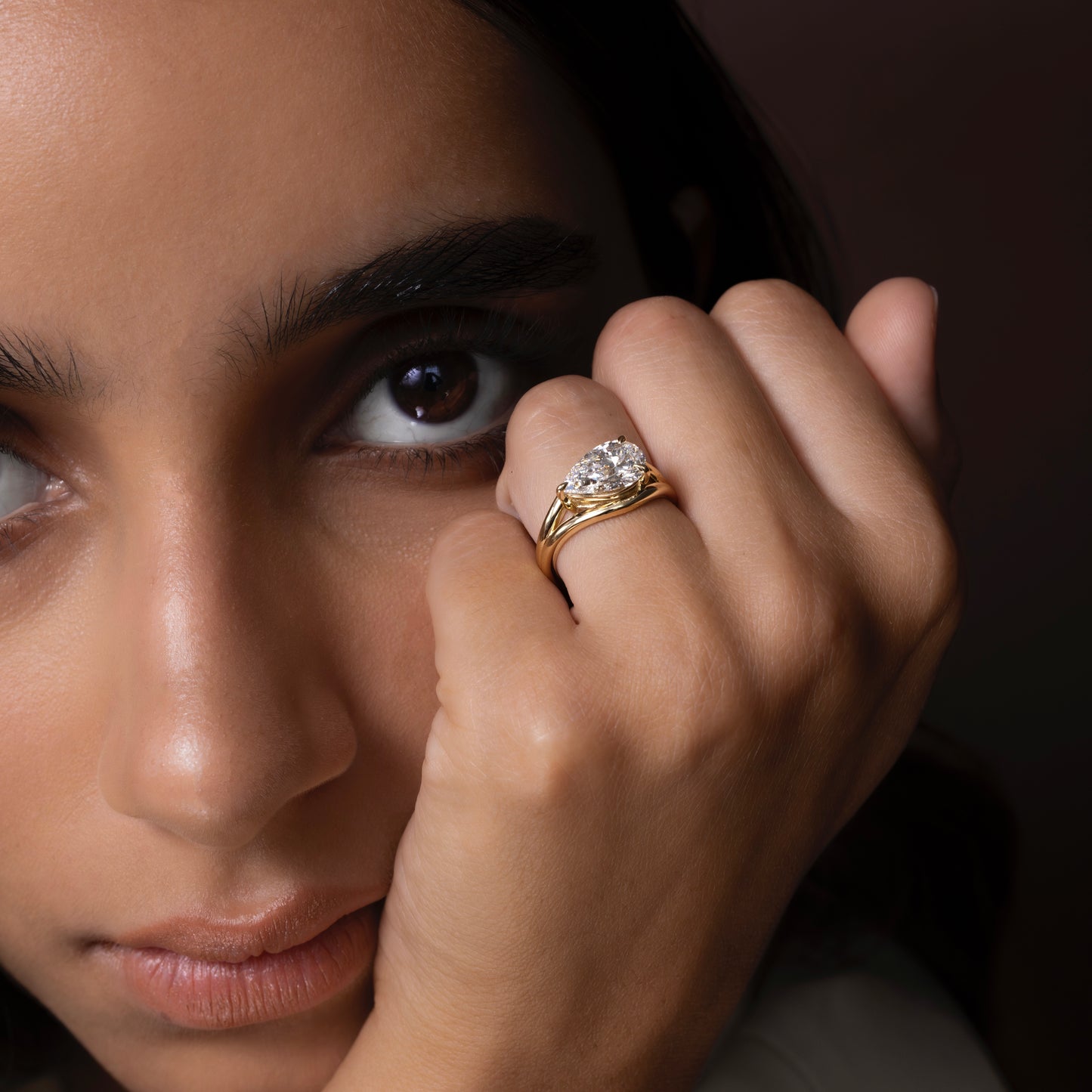 The Aleasa Ring - Split Shank East-West Pear Solitaire