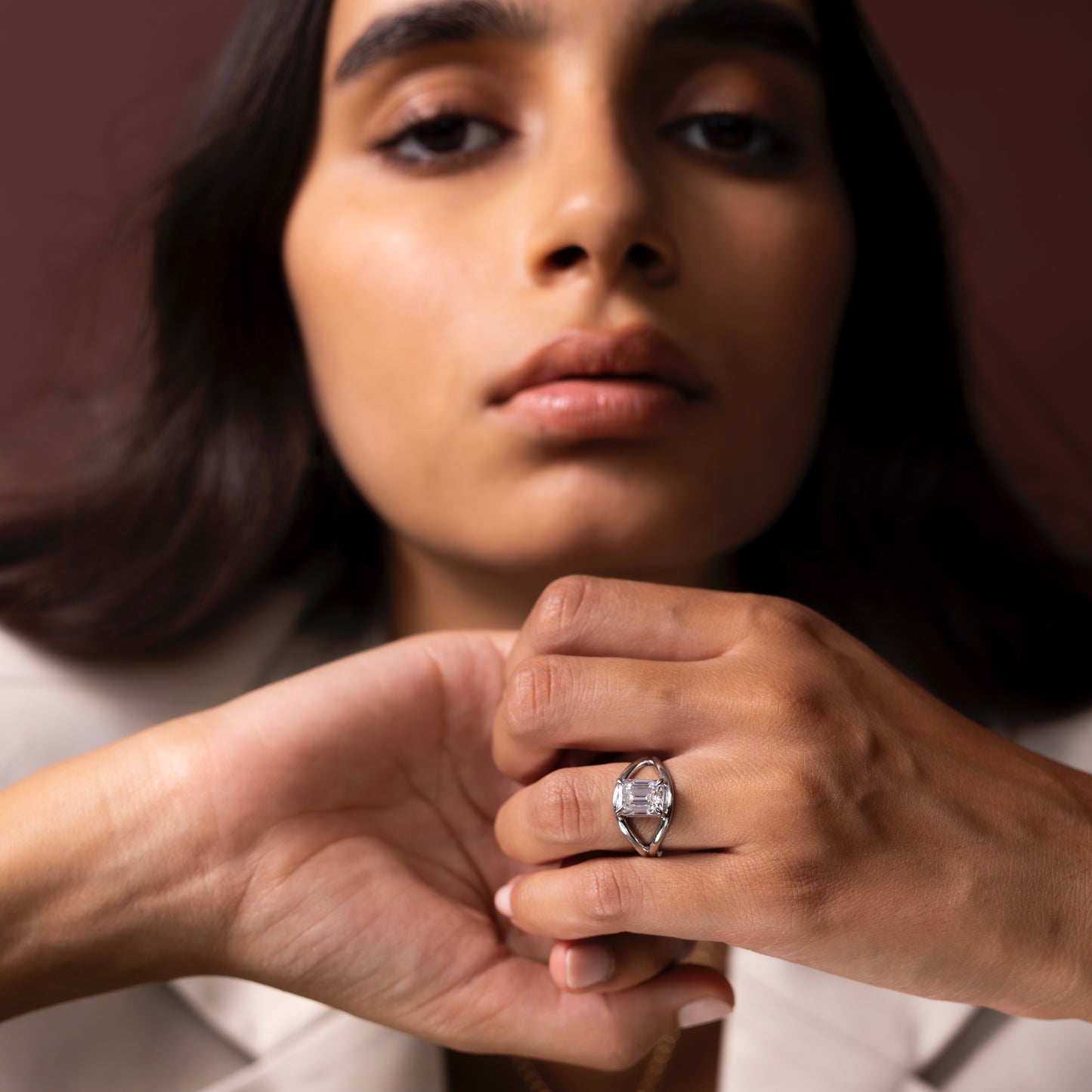 The Elise Ring - Split Shank Emerald Solitaire