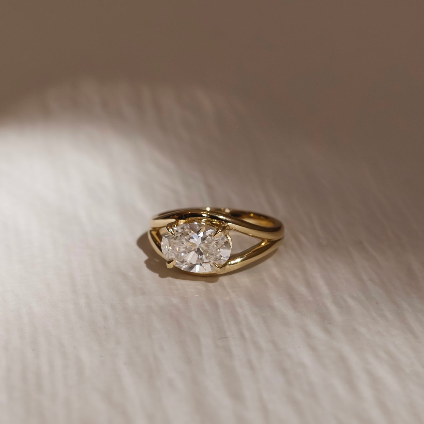 The Aleasa Ring - Split Shank East-West Oval Solitaire