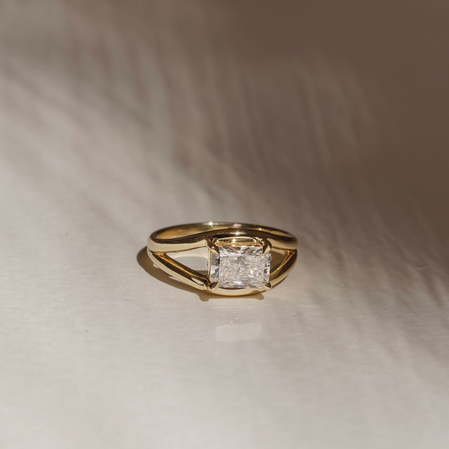The Aleasa Ring - Split Shank East-West Radiant Solitaire