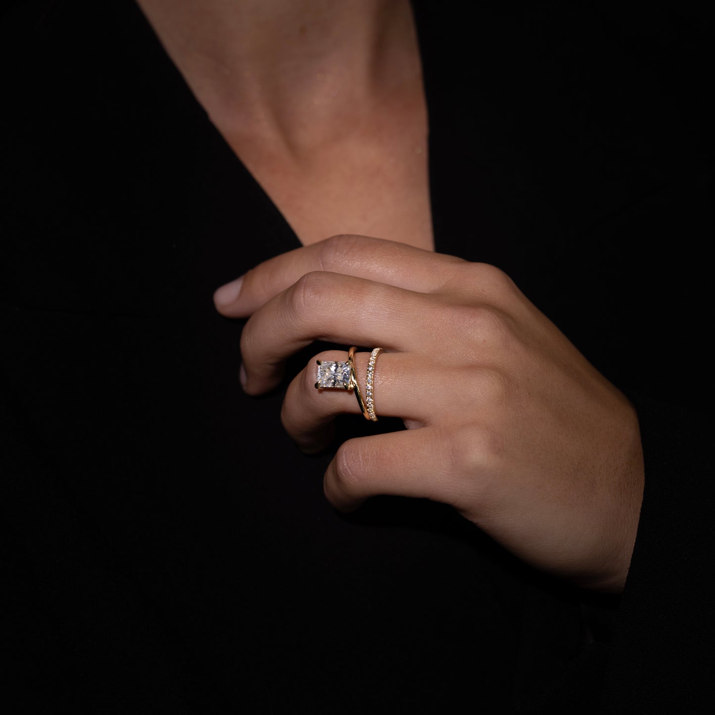 The Emerie Ring - Radiant Double Band Solitaire