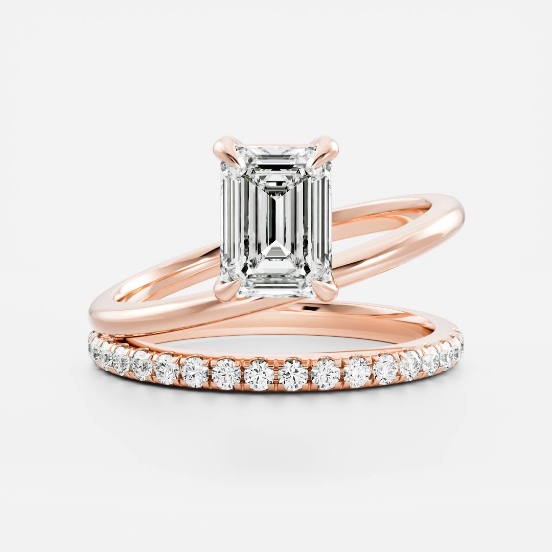 The Emerie Ring - Emerald Double Band Solitaire