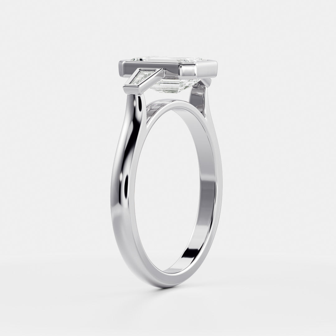 The René Ring - Emerald and Tapered Baguette Trilogy