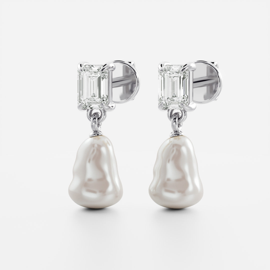 The Angelina Earrings - Keshi Pearl Emerald Drop Earrings