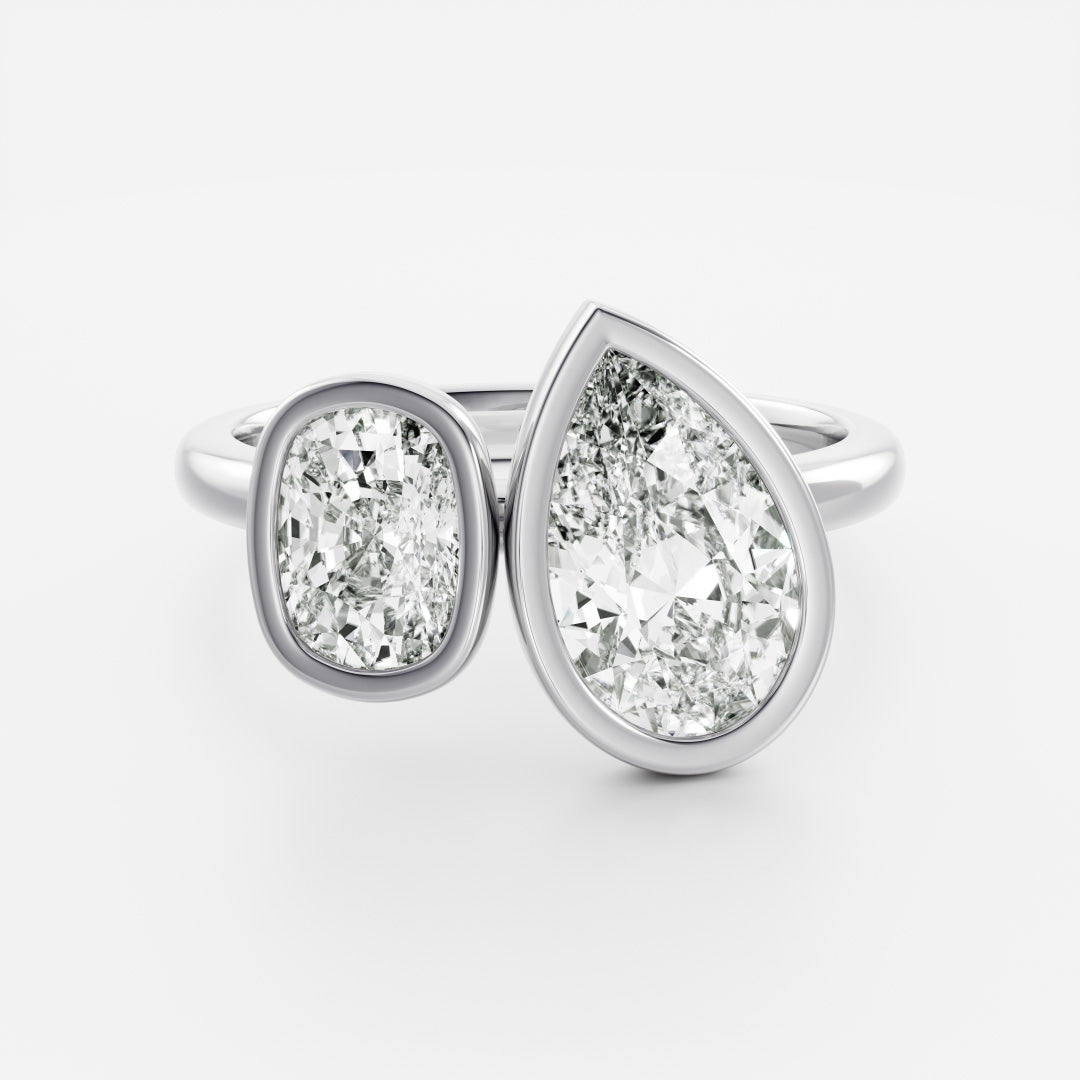 The Anaïs Ring - Elongated Cushion and Pear Bezel Toi et Moi