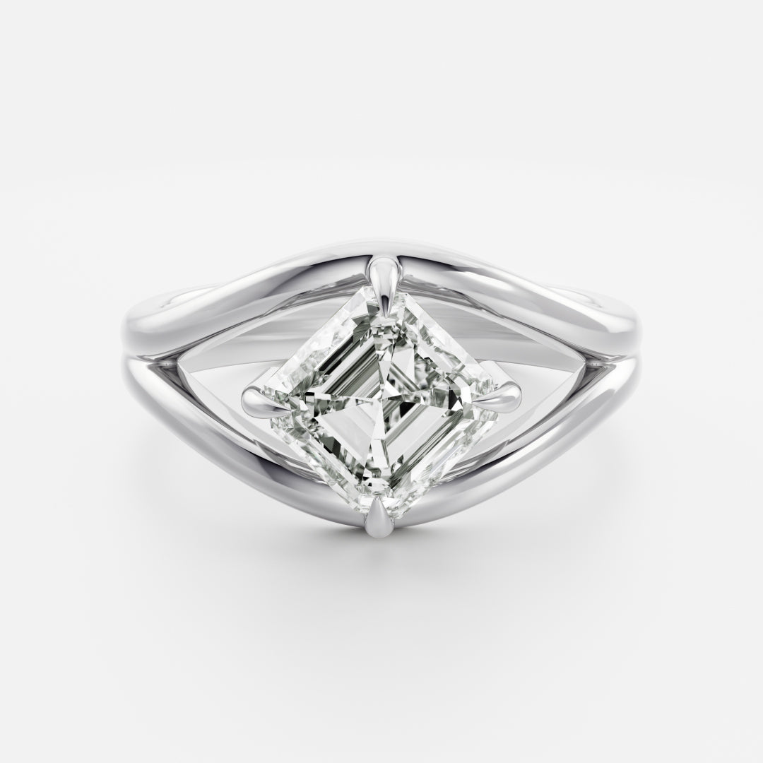 The Aleasa Ring - Split Shank East-West Asscher Solitaire