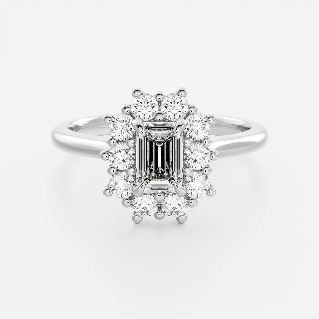 The Eloise Ring - Emerald Antique Halo