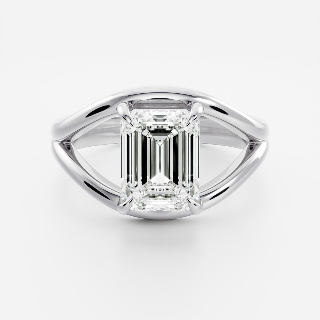 The Elise Ring - 2.8ct Moissanite Split Shank Emerald Solitaire