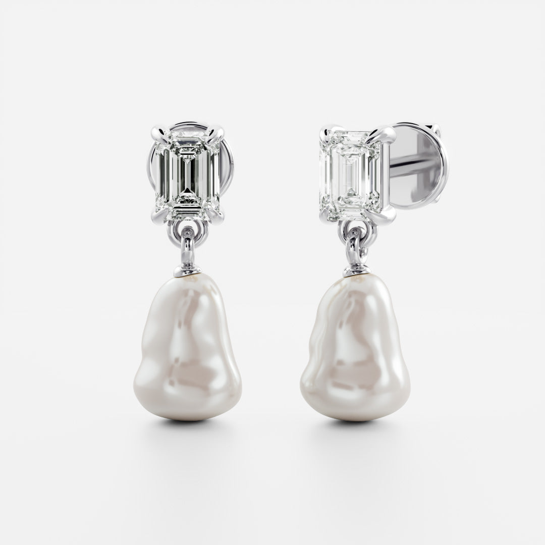 The Angelina Earrings - Keshi Pearl Emerald Drop Earrings