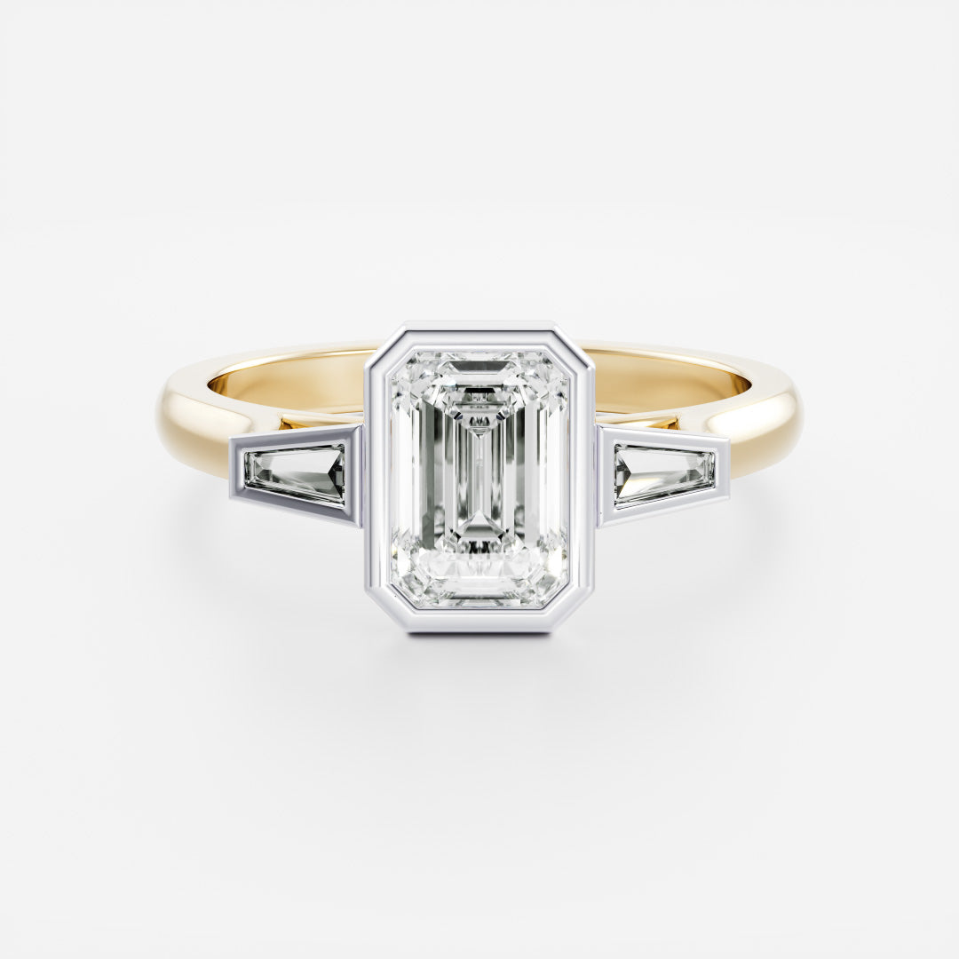 The René Ring - Emerald and Tapered Baguette Trilogy