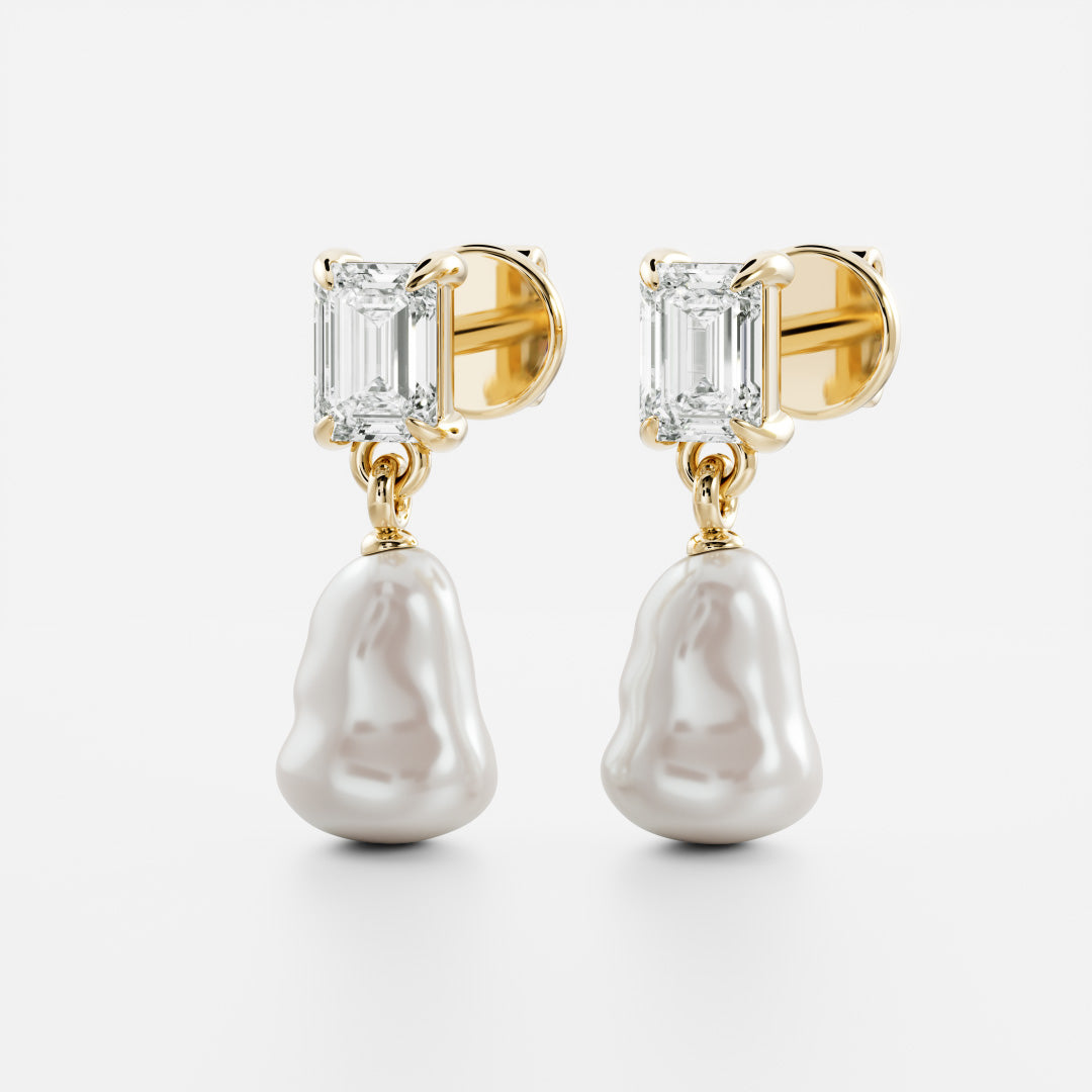 The Angelina Earrings - Keshi Pearl Emerald Drop Earrings