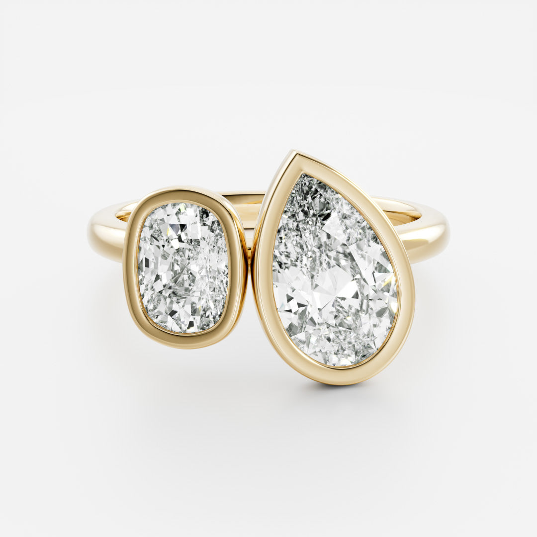 The Anaïs Ring - Elongated Cushion and Pear Bezel Toi et Moi