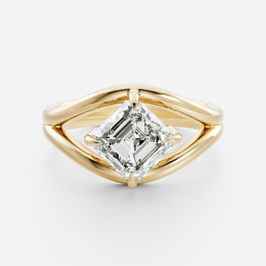 The Aleasa Ring - Split Shank East-West Asscher Solitaire