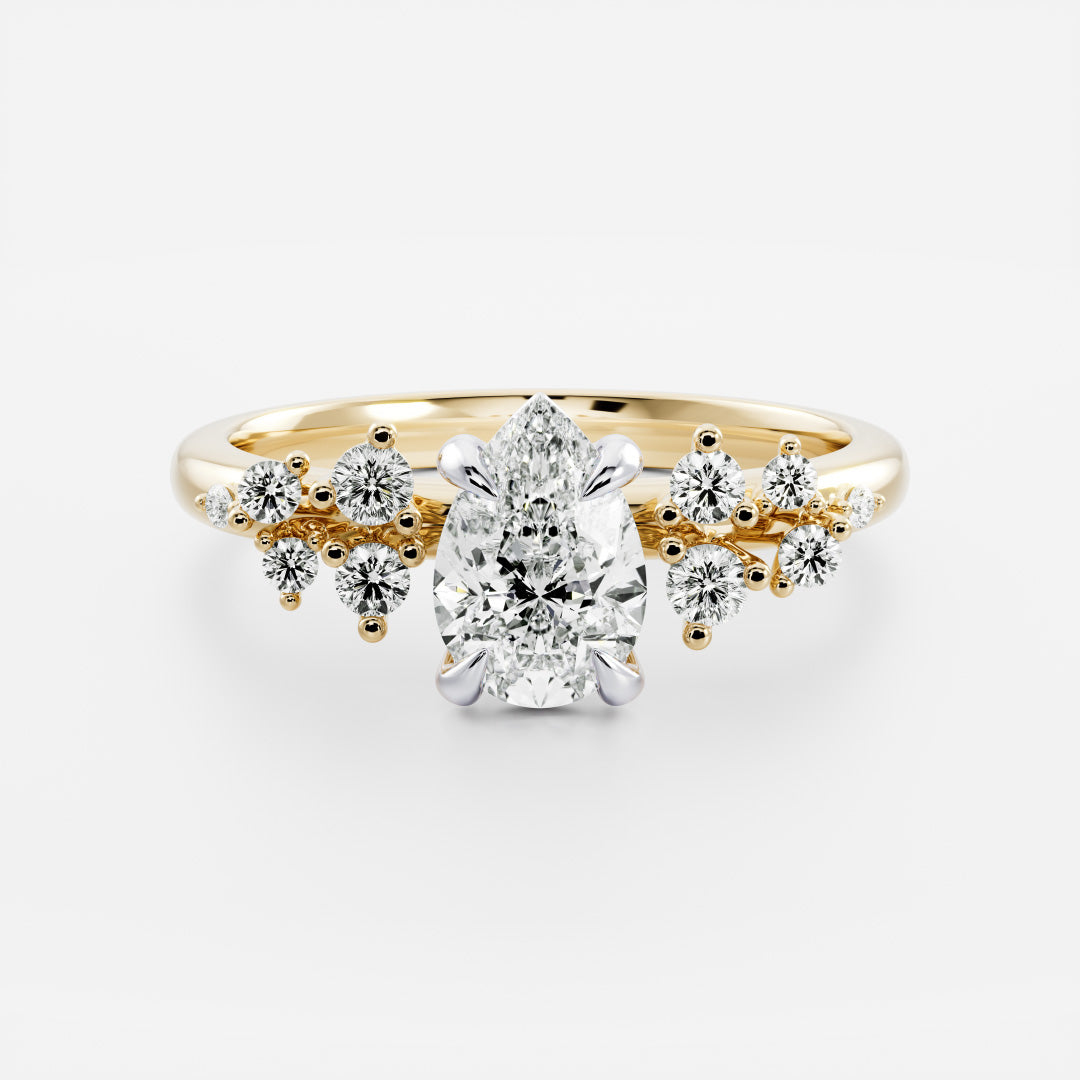 The Aurora Ring - Pear with Round Brilliant Accents