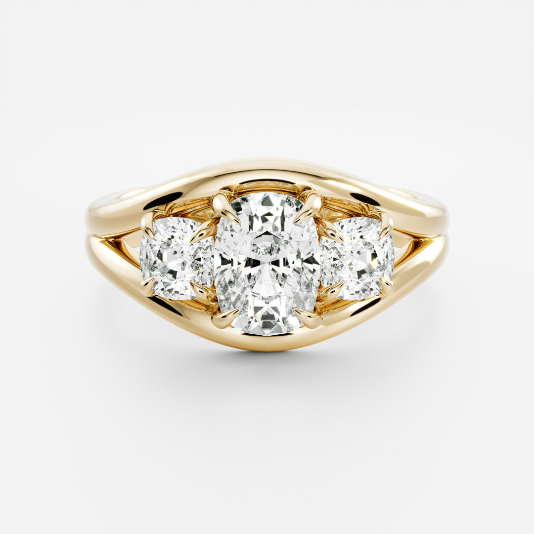 The Oriana Ring - Split Shank Elongated Cushion and Cushion Trilogy