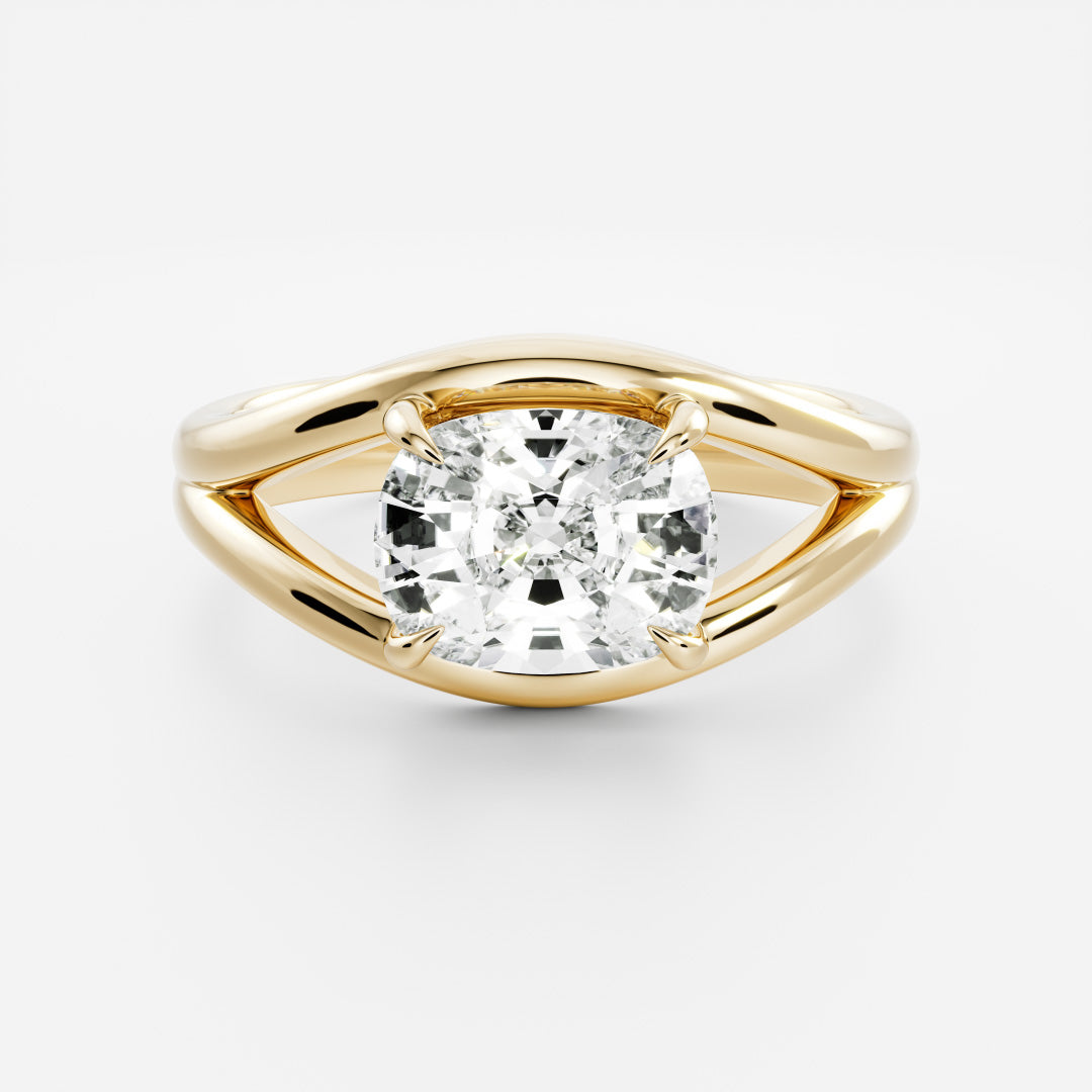 The Aleasa Ring - Split Shank East-West Elongated Cushion Solitaire