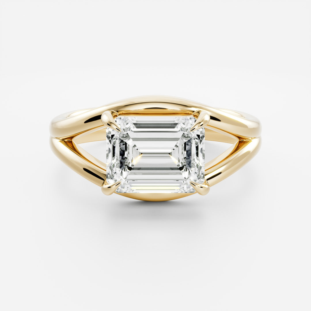 The Aleasa Ring - Split Shank East-West Emerald Solitaire