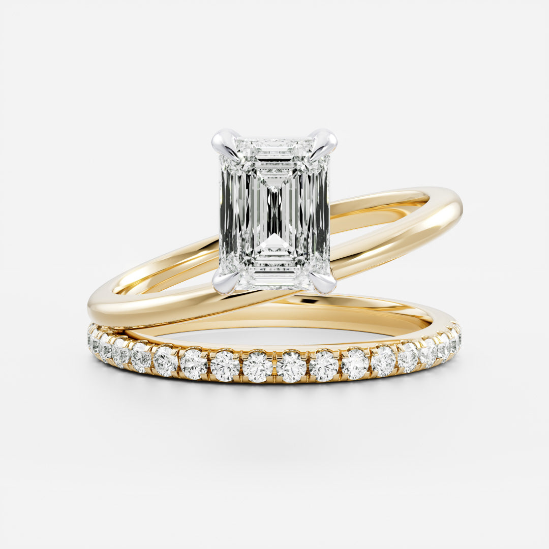 The Emerie Ring - Emerald Double Band Solitaire