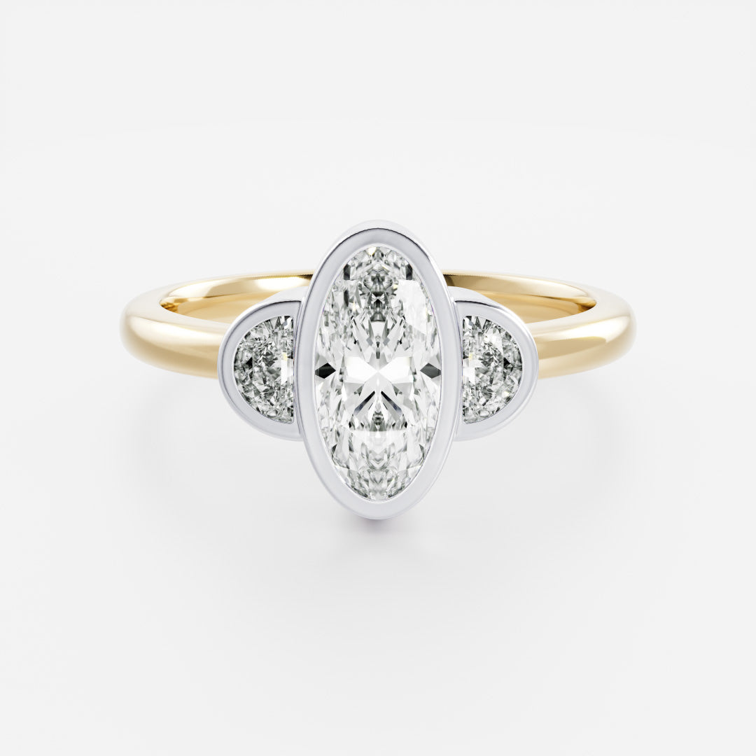 The Margot Ring - Oval and Half Moon Bezel Trilogy