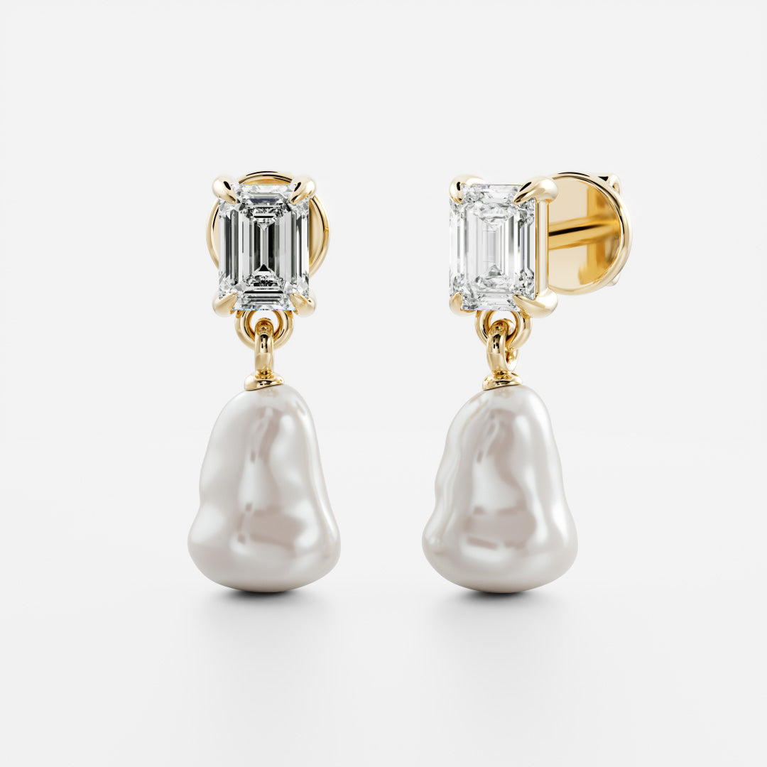 The Angelina Earrings - Keshi Pearl Emerald Drop Earrings