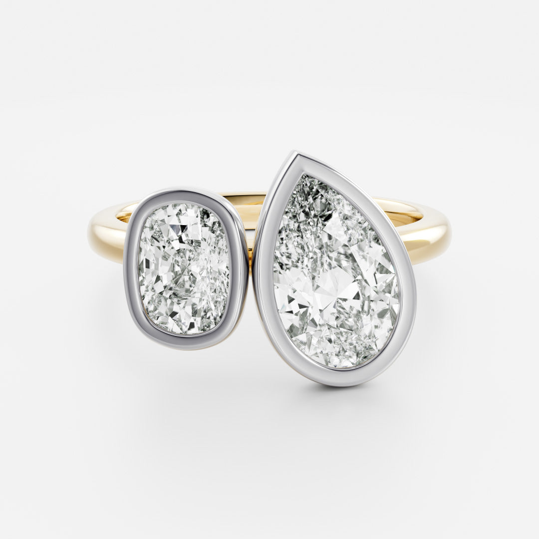 The Anaïs Ring - Elongated Cushion and Pear Bezel Toi et Moi