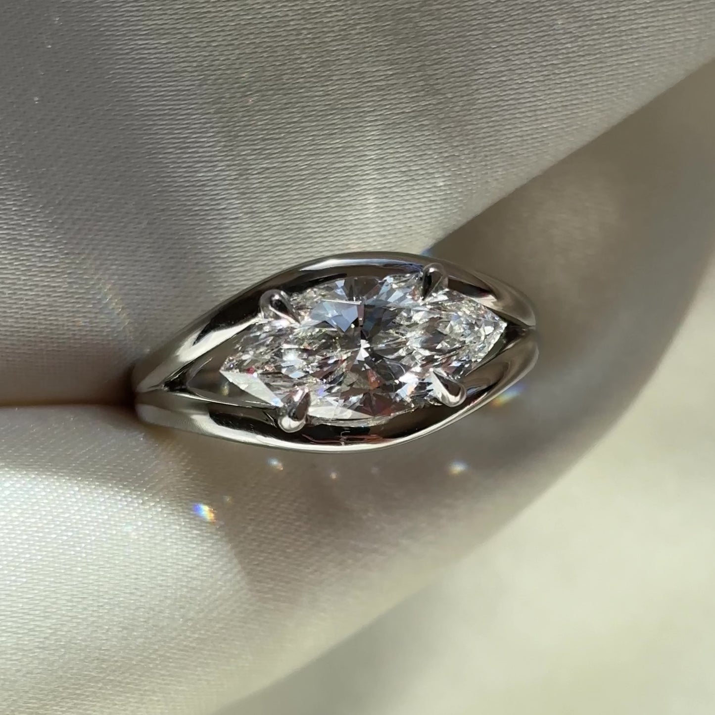 The Aleasa Ring - 1.83ct Lab Diamond Split Shank East-West Marquise Solitaire