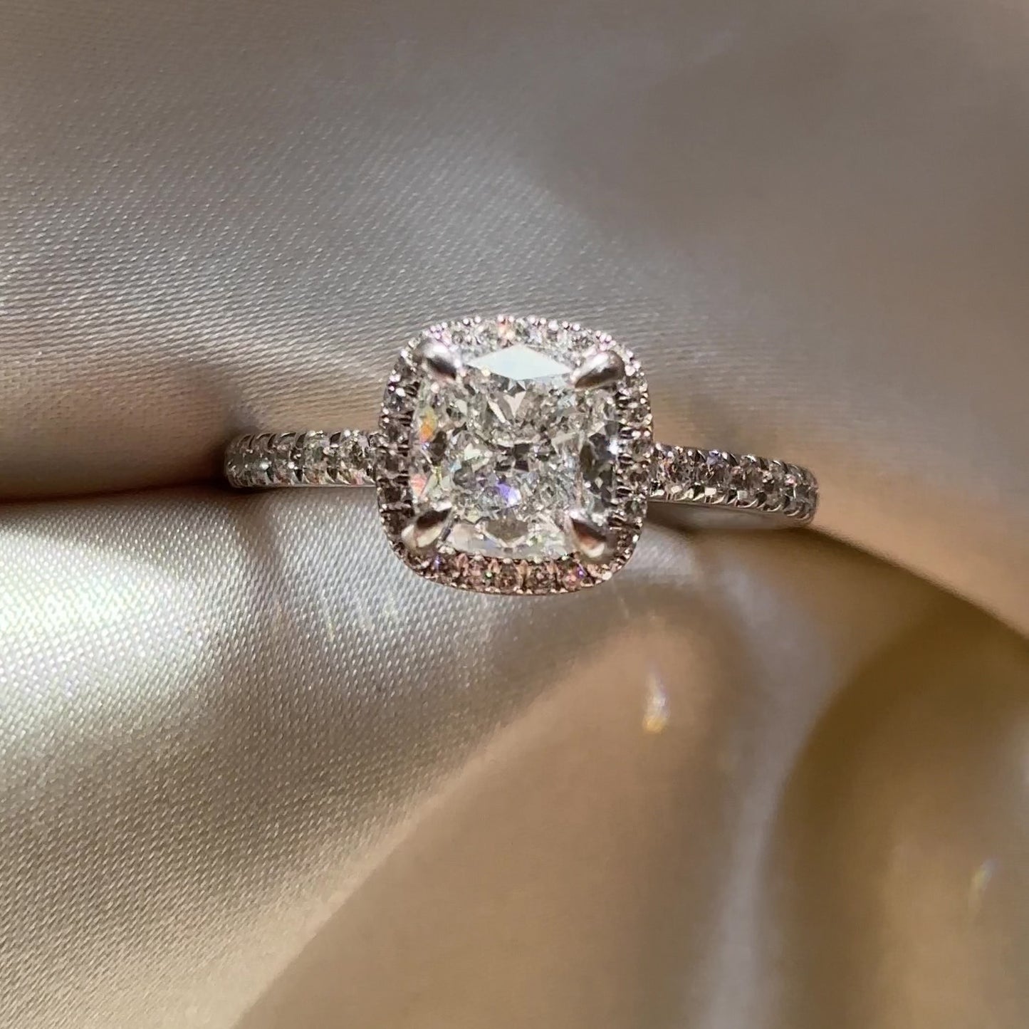 The Paloma Ring - 1.51ct Lab Grown Diamond Square Cushion Halo Solitaire