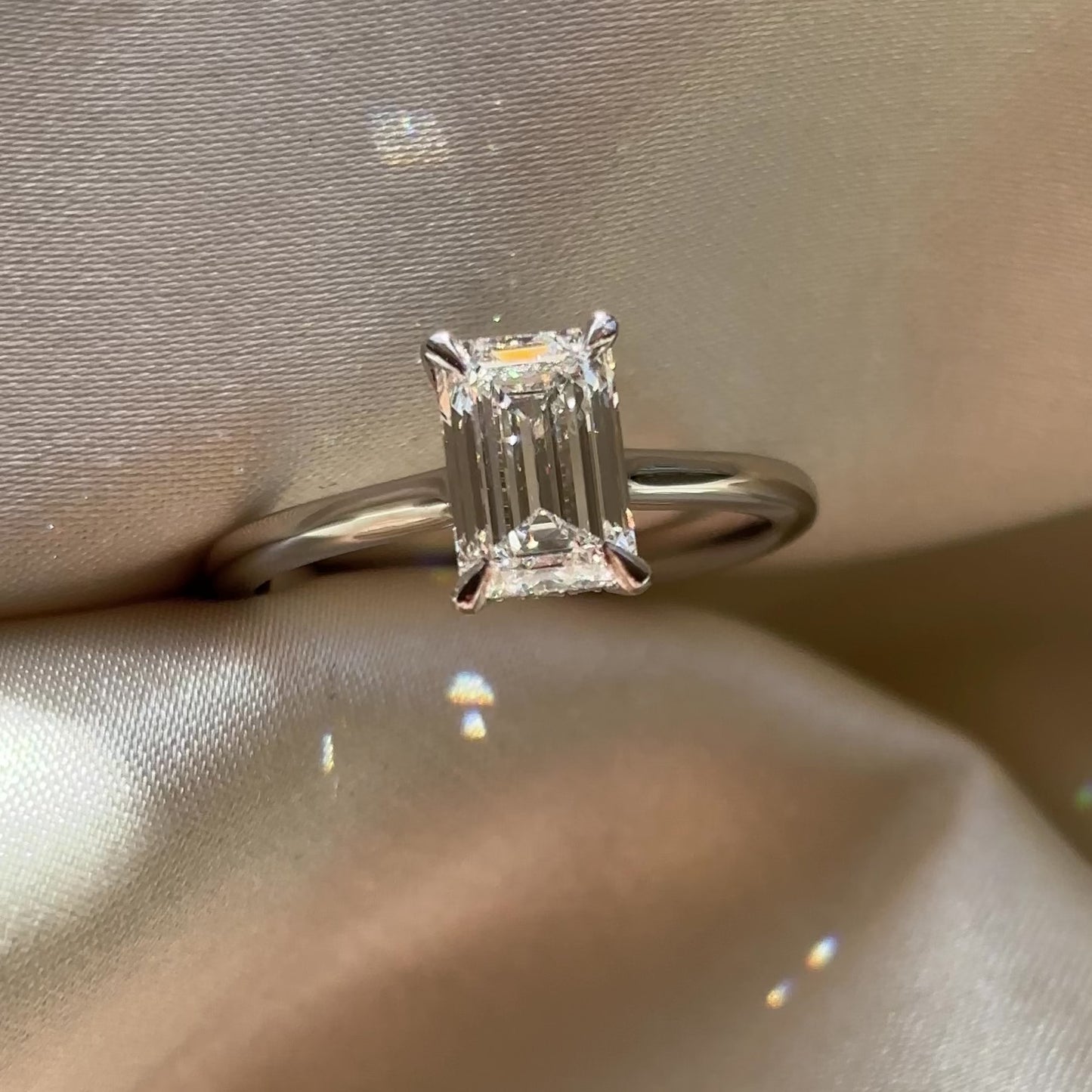 The Audrey Ring - 1.52ct Lab Grown Emerald Cathedral Solitaire With Hidden Halo