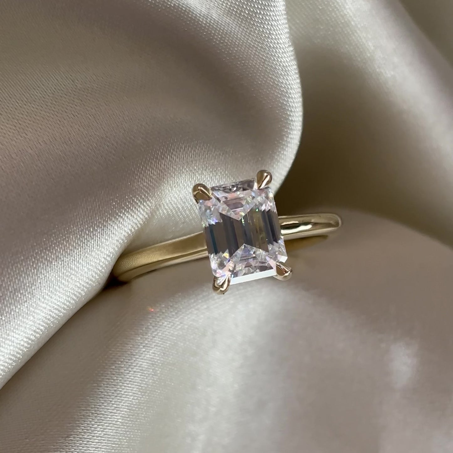 The Audrey Ring - 1.9ct Moissanite Emerald Cathedral Solitaire