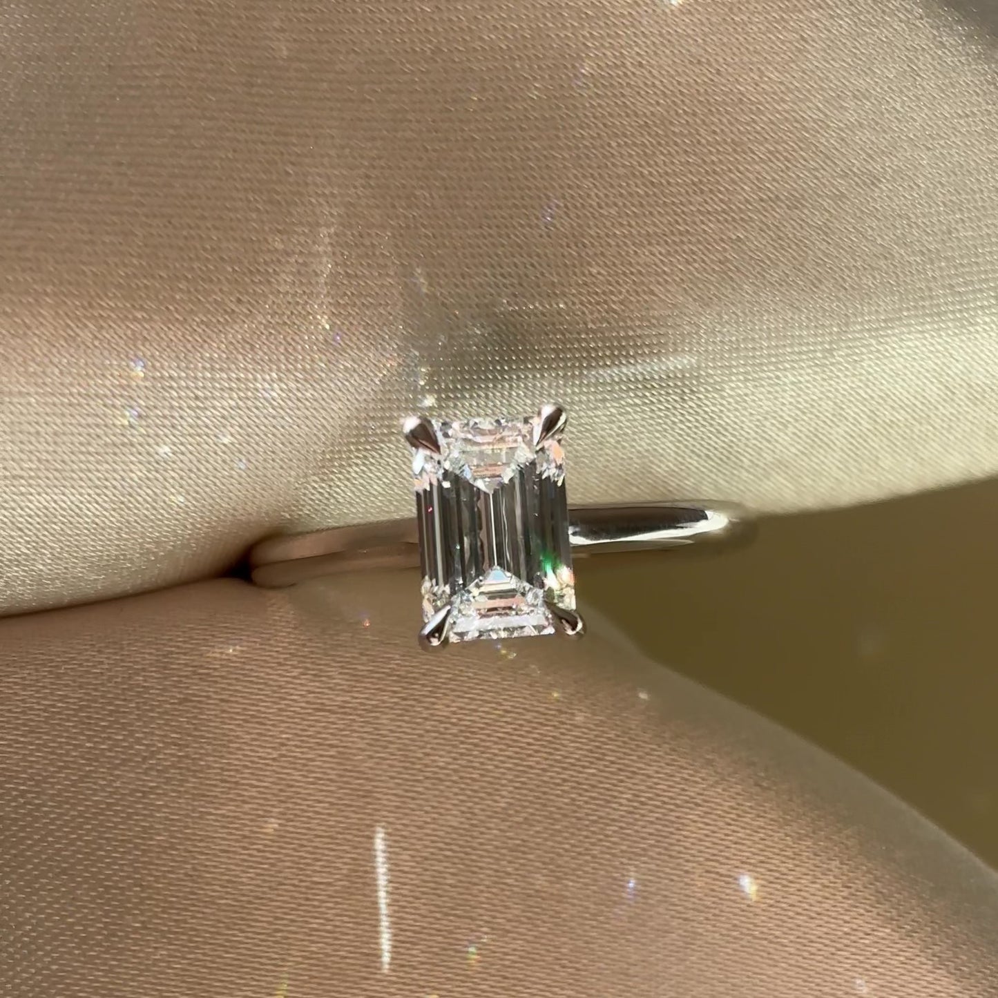 The Audrey Ring - 1.52ct Lab Grown Emerald Cathedral Solitaire With Hidden Halo