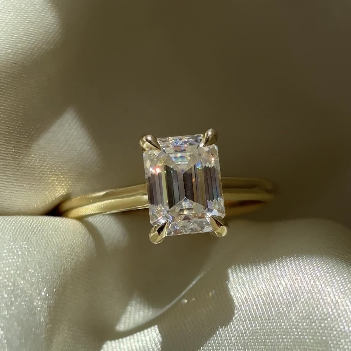 The Audrey Ring - 1.9ct Moissanite Emerald Cathedral Solitaire with Hidden Halo