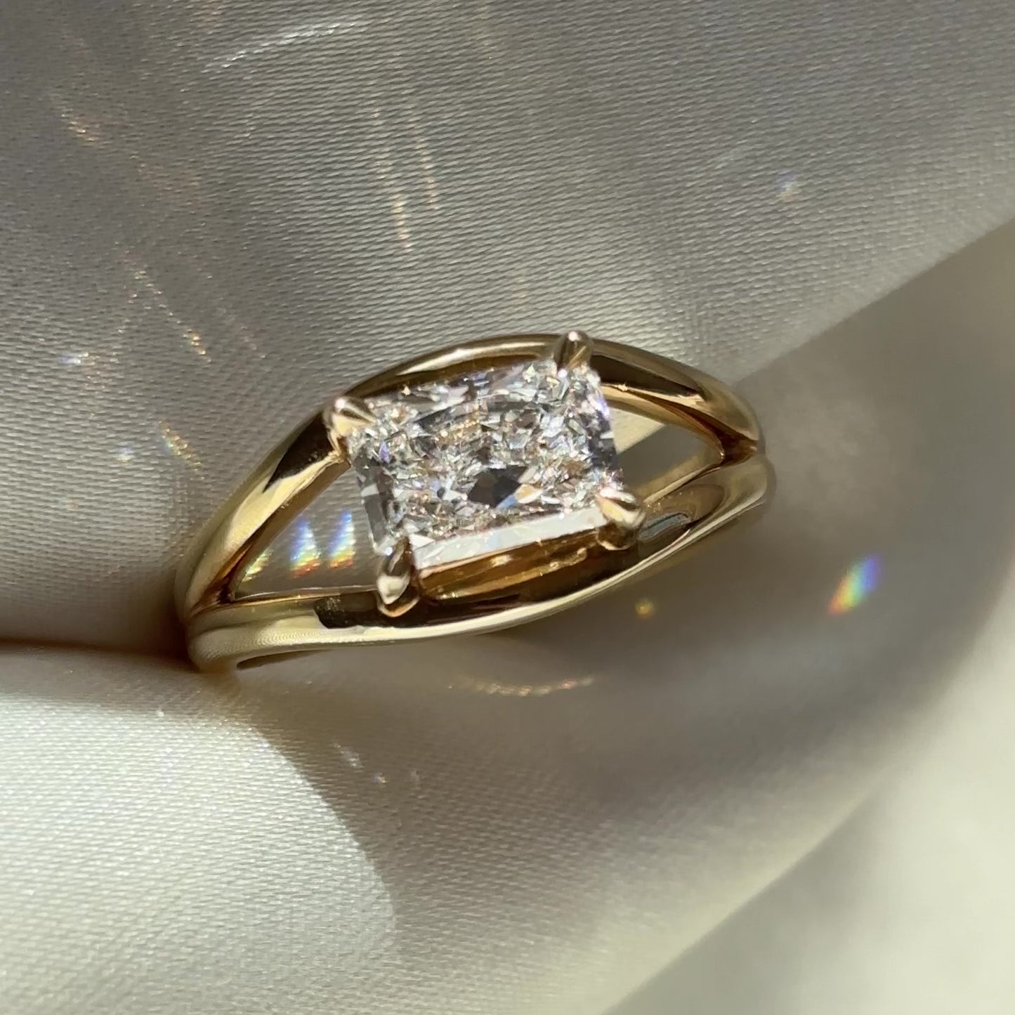 The Aleasa Ring - 1.30ct Lab Diamond Split Shank East-West Radiant Solitaire