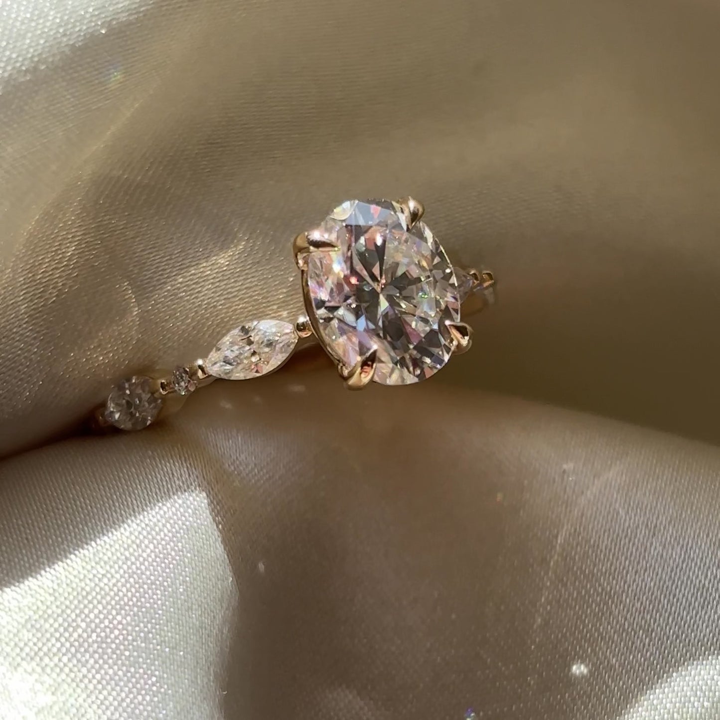 The Avery Ring - 2.1ct Moissanite Oval Solitaire with Marquise Band