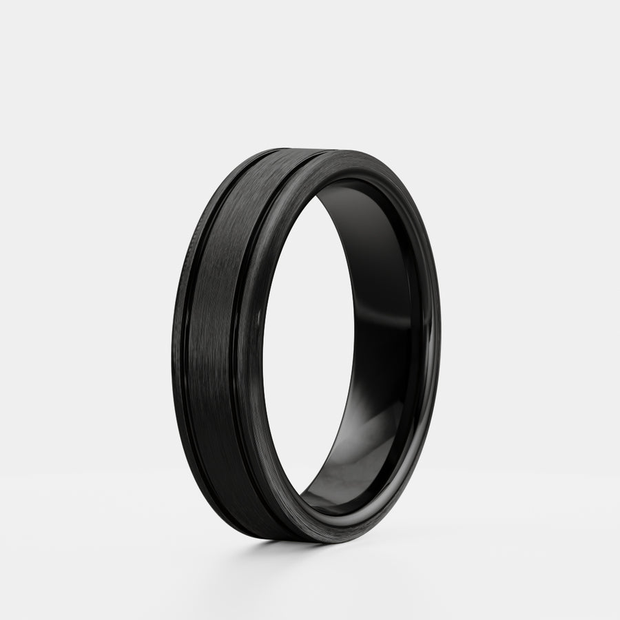 The Arte Ring - Flat Brushed Dual Grooved Men's Wedding Band