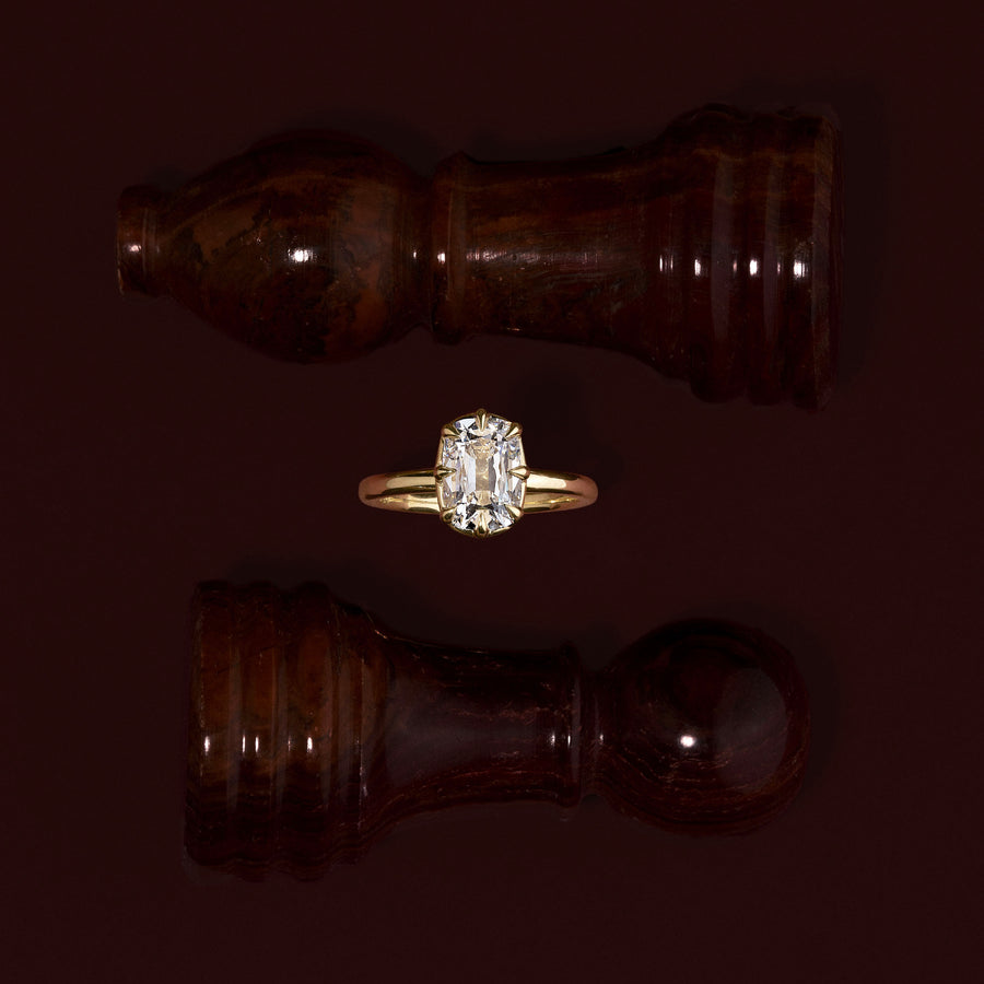 The Ophelia Ring - Elongated Cushion Georgian Solitaire