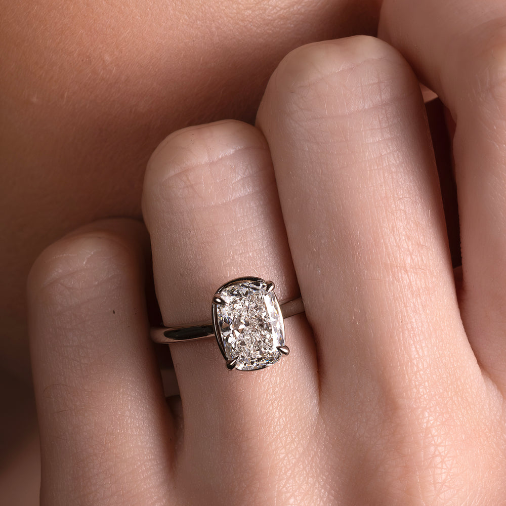
                      
                        The Ophelia Ring - Elongated Cushion Cathedral Georgian Solitaire
                      
                    