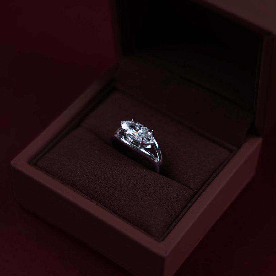 The Aleasa Ring - 1.83ct Lab Diamond Split Shank East-West Marquise Solitaire